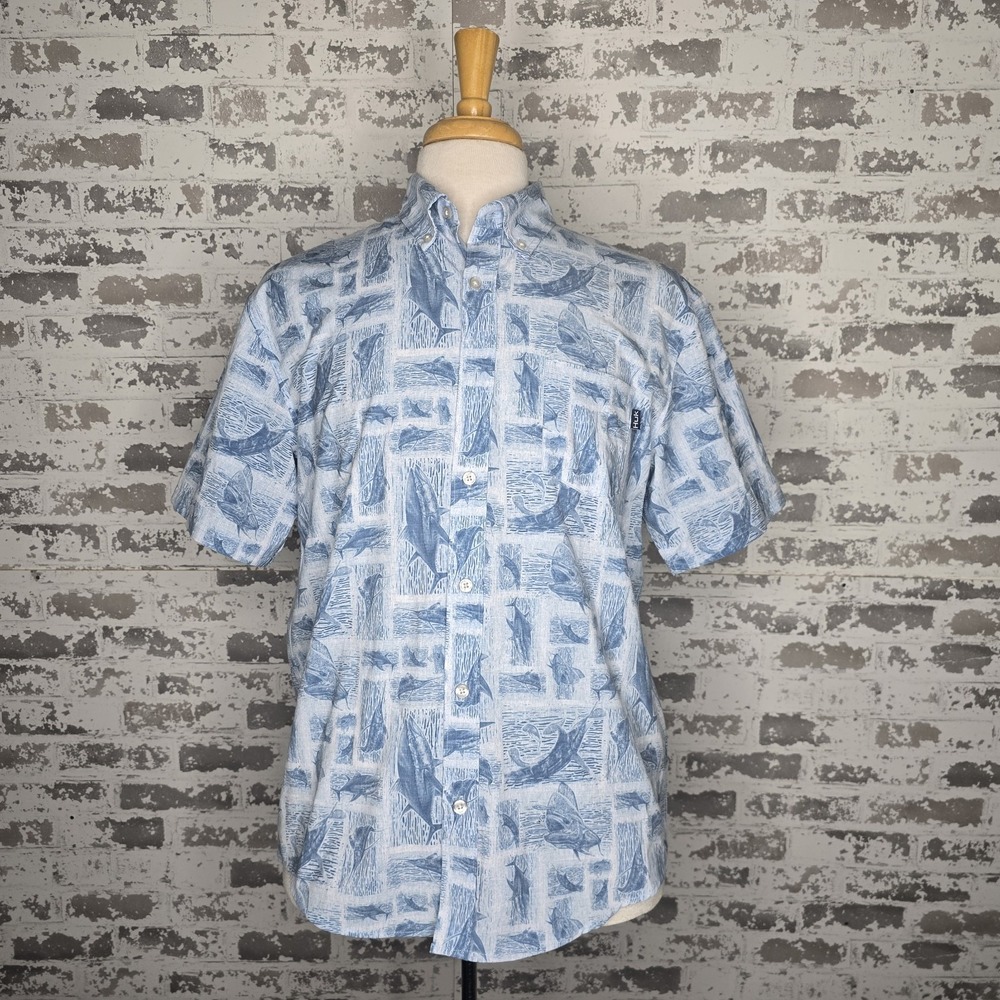 HUK Fishing Shirt Mens M Big Gamefish Offshore Sportfishing Short Sleeve Blue